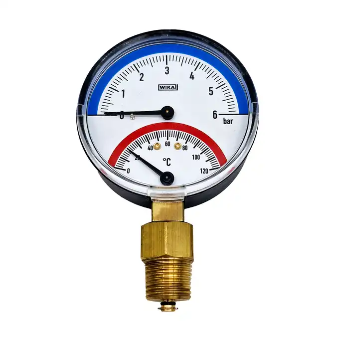 Termomanometr 100.01.080 6 bar/0 °C..120 °C dolny R 1/2-ISO7 (DIN2999) tworzywo WIKA 12997260