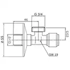 Zawór kątowy  1/2&quot;-3/4&quot; (do pralki) BENKISER 730 12 34