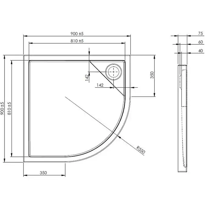 GRANADA MEDIO Brodzik półokrągły 90 cm ROCA A27T003000