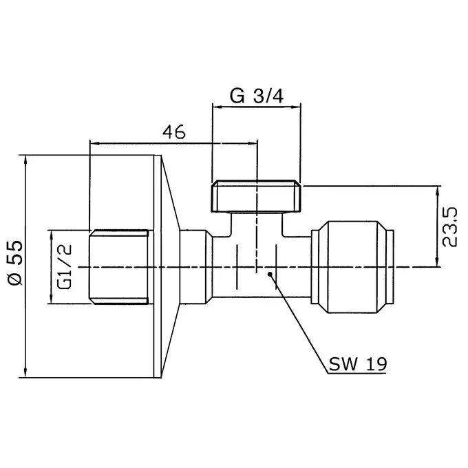 Zawór kątowy  1/2&quot;-3/4&quot; (do pralki) BENKISER 730 12 34