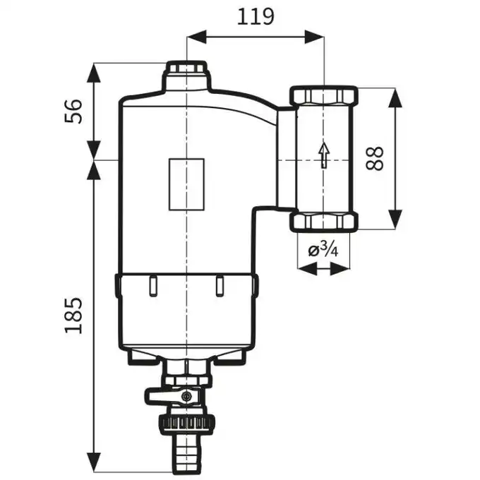 Separator zanieczyszczeń FAR 201, chromowany, z magnesem i zaworem spustowym, ruchome przyłącza Rp3/4'' AFRISO 7772010