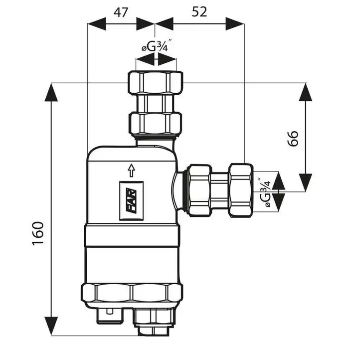 Kompaktowy separator zanieczyszczeń FAR 401, z magnesem i zaworem spustowym, kątowe przyłącze GW G3/4 AFRISO 7774010