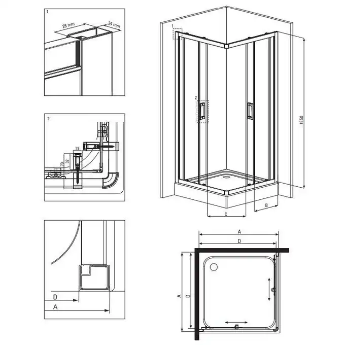 Kabina FUNKIA kwadratowa szkło transparentne 90x90 cm DEANTE KYC_041K