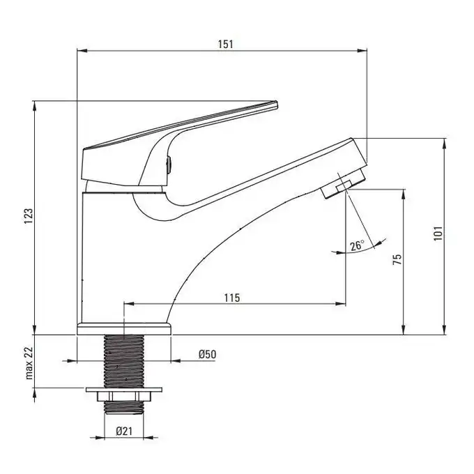 Bateria chrom umywalkowa stojąca, do wody zimnej lub zmieszanej DEANTE BEZ_020L