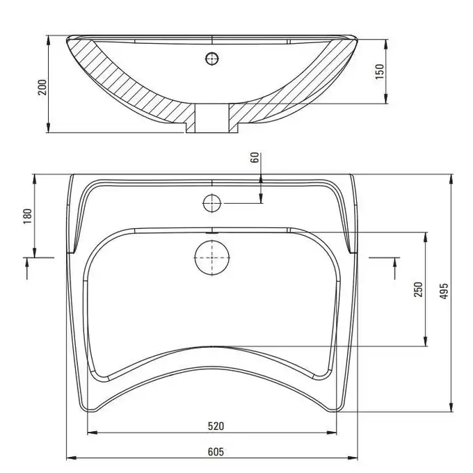 Umywalka VITAL biała wisząca, 60 cm z przelewem DEANTE CDV_6U6W