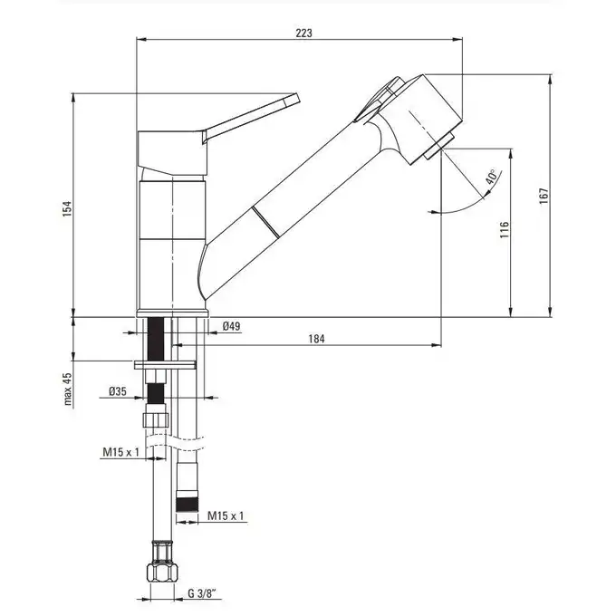 Bateria NARCYZ chrom zlewozmywakowa z wyciąganą słuchawką DEANTE BDN_071M