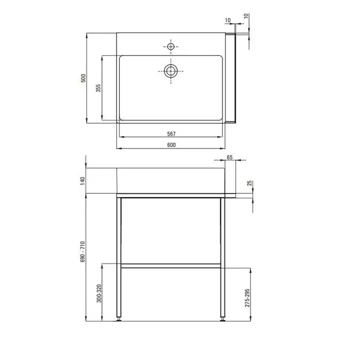 Umywalka TEMISTO biała stawiana na blat 600x500 mm + konsola stojąca DEANTE CDTS6U6S