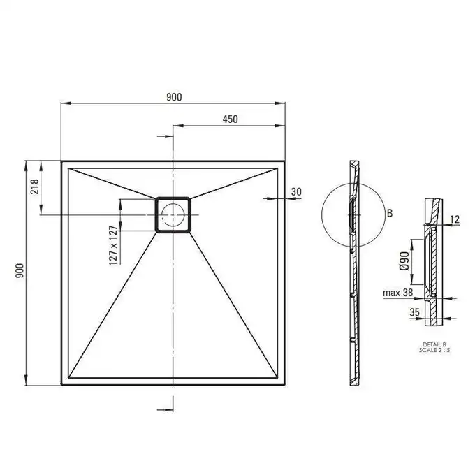 Brodzik CORREO kwadratowy szary granitowy 90x90 cm DEANTE KQR_S41B