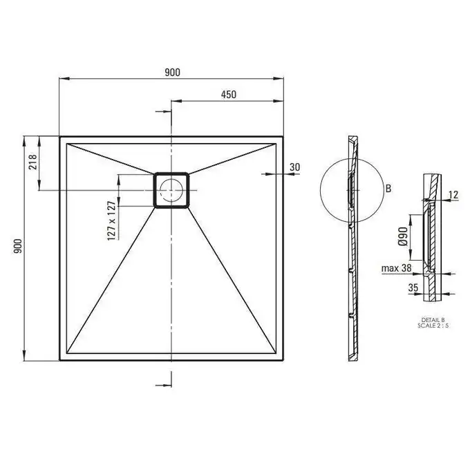 Brodzik CORREO kwadratowy antracyt/titanium granitowy 90x90 cm DEANTE KQR_T41B