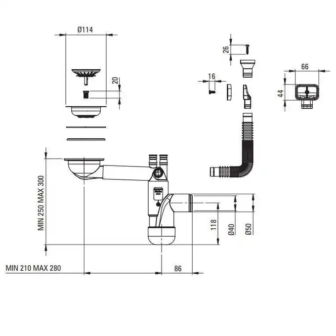 Zlewozmywak stal podblatowy EGERIA satyna 1-komorowy B/O 440x440x200 3,5&quot; + osprzęt SPACE SAVER DEANTE ZPE_010B