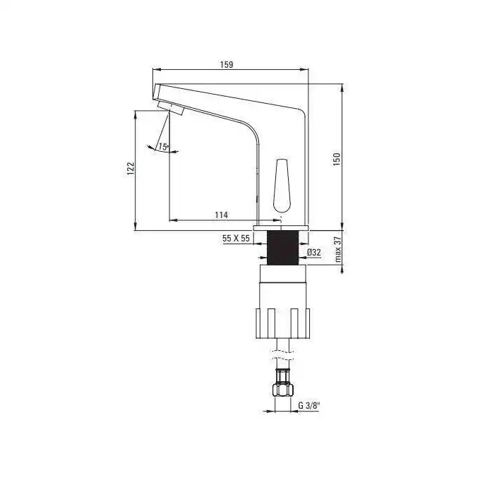 Bateria chrom sensorowa umywalkowa stojąca z regulacją temperatury w korpusie, zasilacz 230 / 6V DEANTE BCH_029V