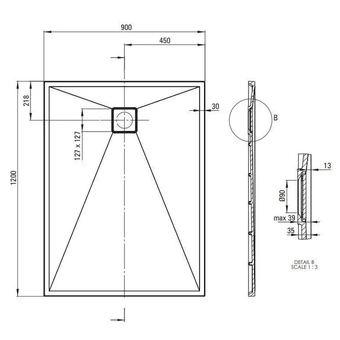 Brodzik CORREO prostokątny antracyt/titanium granitowy 120x90 cm DEANTE KQR_T43B