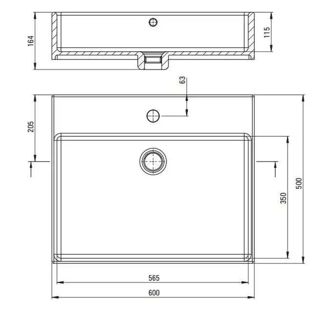 Umywalka TEMISTO biała stawiana na blat 600x500 mm + konsola wisząca DEANTE CDTW6U6S