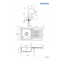 Zlewozmywak ZORBA piaskowy granit 1-kom. Z/O 760x440x160, 3,5&quot; + osprzęt + Bateria NEMEZJA z wylewką &quot;U&quot; DEANTE ZQZV7113