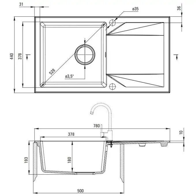 Zlewozmywak EVORA alabaster granit 1-komorowy Z/O 780x440x193, 3,5&quot; + osprzęt SPACE SAVER DEANTE ZQJ_A113