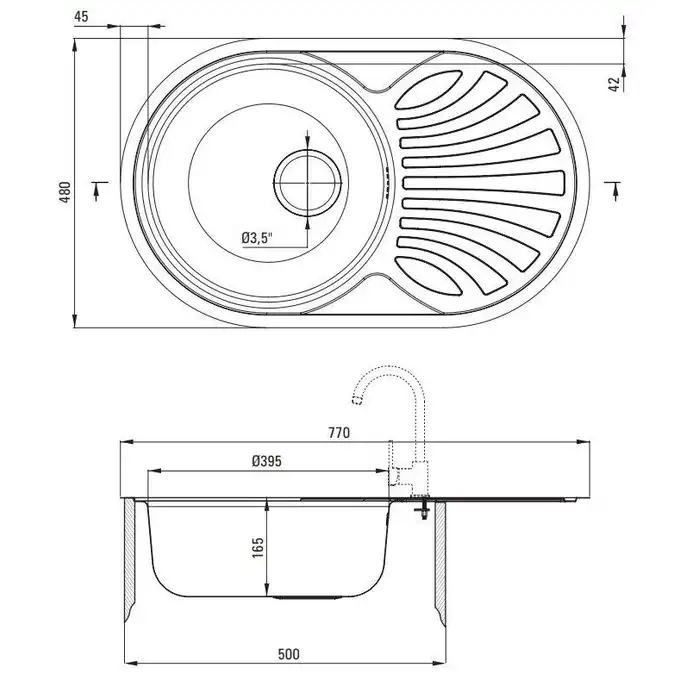 Zlewozmywak TWIST dekor 1-kom. Z/O 770x480x165, 3,5&quot; + osprzęt DEANTE ZEU_311B