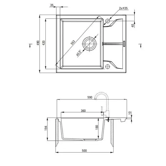 Zlewozmywak ANDANTE grafit metalik granit 1-komorowy Z/KO 590x490x194, 3,5&quot; + osprzęt SPACE SAVER DEANTE ZQN_G11A