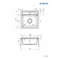 Zlewozmywak ZORBA antracyt met. granit 1-kom. B/O 440x440x184 3,5&quot; + osprzęt DEANTE ZQZ_T103