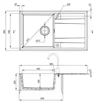 Zlewozmywak ERIDAN alabaster granit 1-komorowy Z/O 860x500x209 + osprzęt SPACE SAVER LUX DEANTE ZQE_A113