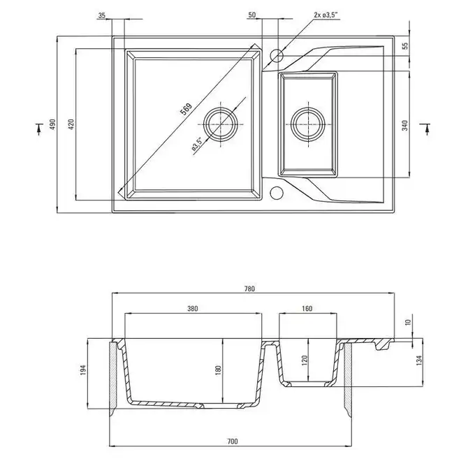 Zlewozmywak ANDANTE nero granit 1,5-kom Z/O 780x490x194, 3,5&quot; + osprzęt SPACE SAVER DEANTE ZQN_N513