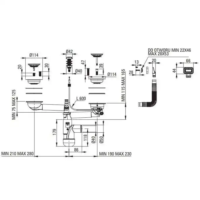 Zlewozmywak ERIDAN nero granit 2-komorowy 880x500x200, 3,5&quot; + osprzęt SPACE SAVER DEANTE ZQE_N20B