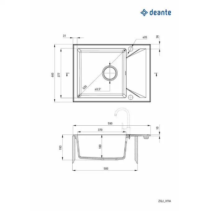 Zlewozmywak EVORA grafit metalik granit 1-kom. Z/KO 590x440x193, 3,5&quot; + osprzęt SPACE SAVER DEANTE ZQJ_G11A