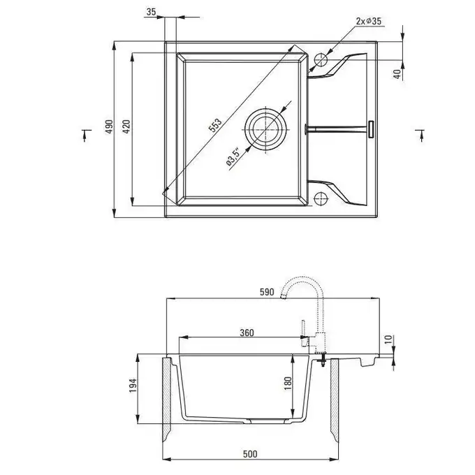 Zlewozmywak ANDANTE piaskowy granit 1-komorowy Z/KO 590x490x194, 3,5&quot; + osprzęt SPACE SAVER DEANTE ZQN_711A