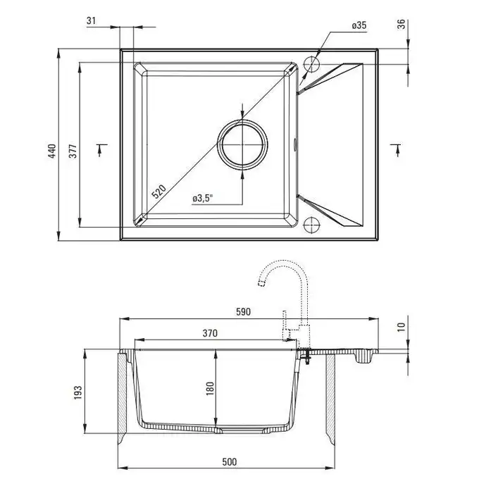 Zlewozmywak EVORA alabaster granit 1-komorowy Z/KO 590x440x193, 3,5&quot; + SPACE SAVER DEANTE ZQJ_A11A