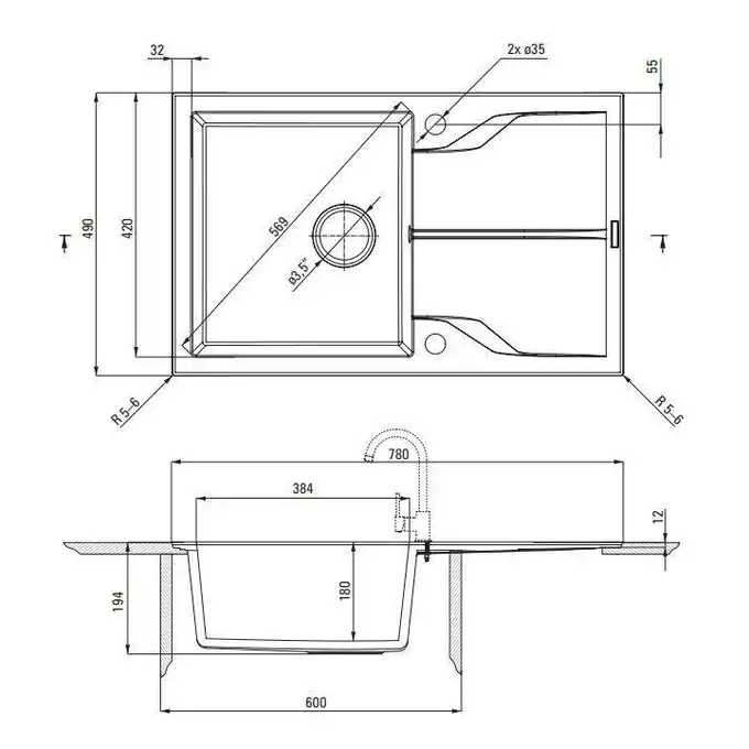 Zlewozmywak ANDANTE FLUSH grafit metalik granit 1-komorowy Z/O 780x490x194, 3,5&quot; + osprzęt SPACE SAVER DEANTE ZQN_G11F