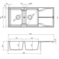 Zlewozmywak ANDANTE grafit metalik granit 2-komorowy Z/O 1160x500x224, 3,5&quot; + osprzęt SPACE SAVER DEANTE ZQN_G213