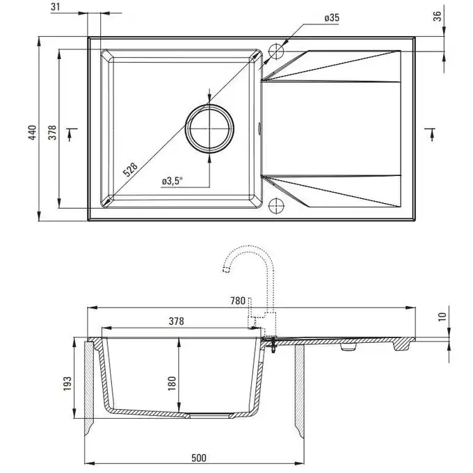 Zlewozmywak EVORA grafitowy granit 1-komorowy Z/O 780x440x193, 3,5&quot; + osprzęt SPACE SAVER DEANTE ZQJ_2113