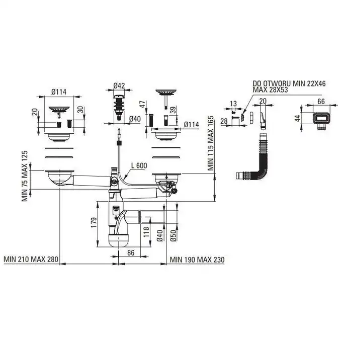 Zlewozmywak ERIDAN grafit metalik granit 600x520x203 3,5&quot; + SPACE SAVER LUX DEANTE ZQE_G503