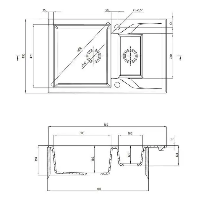 Zlewozmywak ANDANTE piaskowy granit 1,5-komorowy Z/O 780x490x194, 3,5&quot; + osprzęt SPACE SAVER DEANTE ZQN_7513