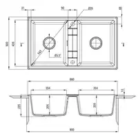 Zlewozmywak ERIDAN antracyt metalik granit 2-komorowy B/O 860x500x220, 3,5&quot; + osprzęt SPACE SAVER LUX DEANTE ZQE_T203