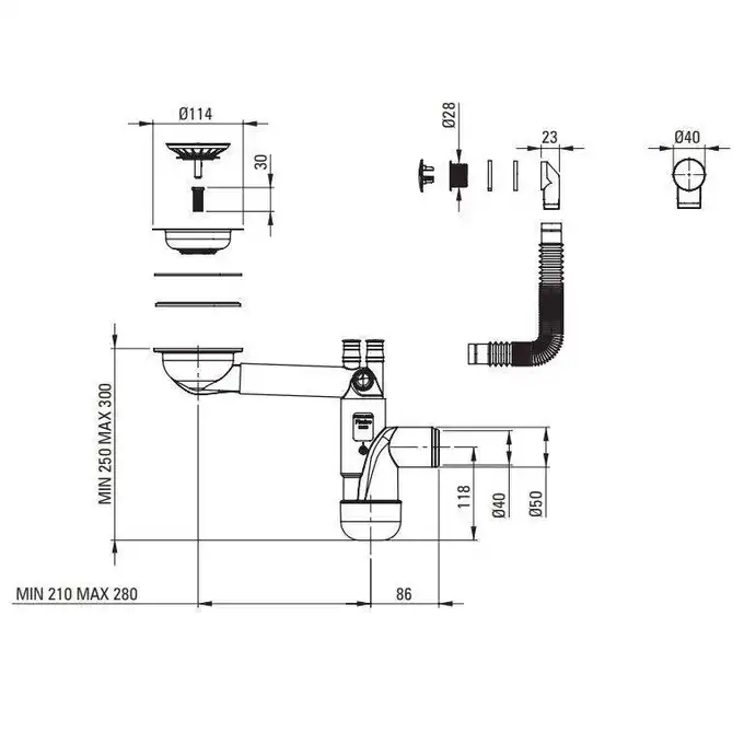 Komora podblatowa CORDA grafit metalik granit 800x500x204 3,5&quot; + osprzęt SPACE SAVER DEANTE ZQA_G10D