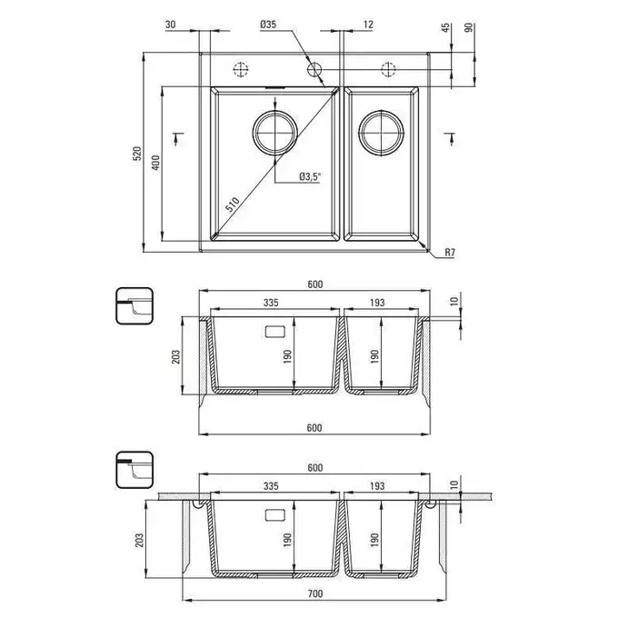 Zlewozmywak ERIDAN alabaster granit 600x520x203 3,5&quot; + SPACE SAVER LUX DEANTE ZQE_A503