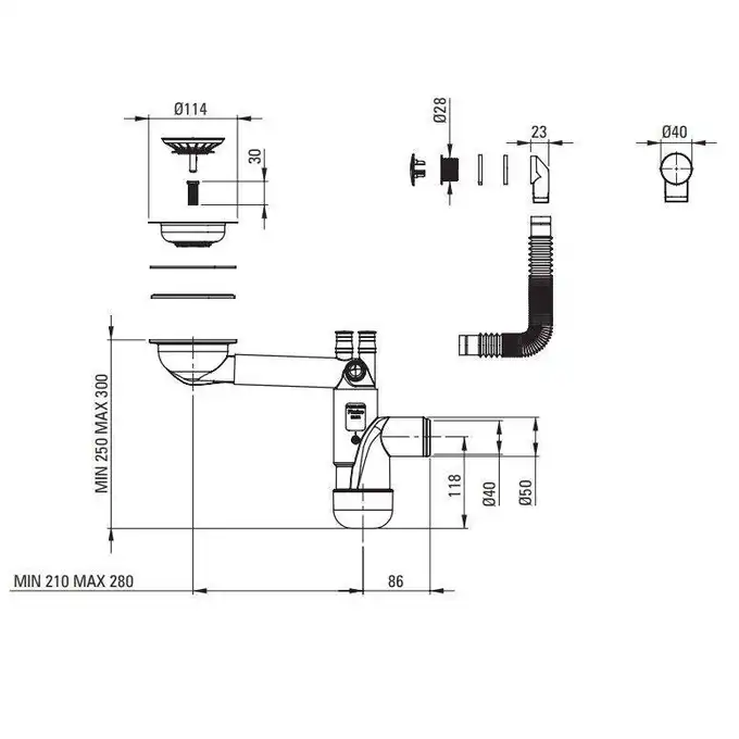 Komora podblatowa CORDA grafit metalik granit 380x460x194, 3,5&quot; + osprzęt SPACE SAVER DEANTE ZQA_G10B