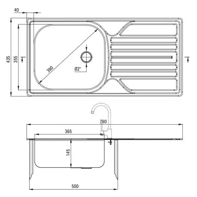 Zlewozmywak LEGATO dekor 1-kom. Z/O 760x435x145, 2&quot; + osprzęt DEANTE ZEL_3110