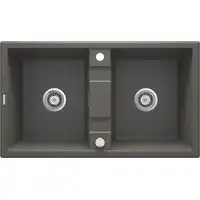 Zlewozmywak ERIDAN antracyt metalik granit 2-komorowy B/O 860x500x220, 3,5&quot; + osprzęt SPACE SAVER LUX DEANTE ZQE_T203