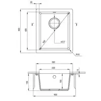 Komora podblatowa CORDA alabaster granit 380x460x194, 3,5&quot; + osprzęt SPACE SAVER DEANTE ZQA_A10B