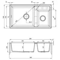 Zlewozmywak ERIDAN antracyt metalik granit 2-komorowy 880x500x200, 3,5&quot; + osprzęt SPACE SAVER LUX DEANTE ZQE_T20B