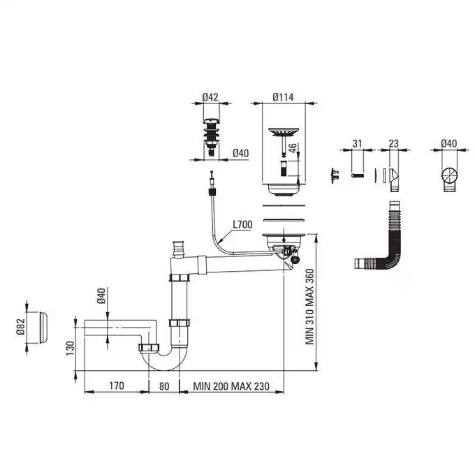 Zlewozmywak ANDANTE FLUSH szary metalik granit 1-komorowy Z/O 780x490x194, 3,5&quot; + osprzęt SPACE SAVER DEANTE ZQN_S11F