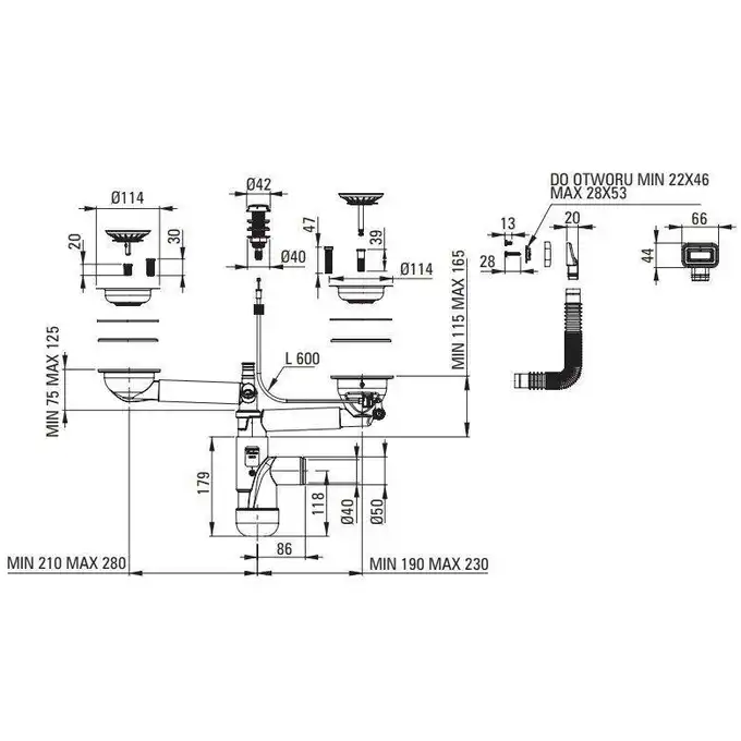 Zlewozmywak ERIDAN alabaster granit 1,5-komorowy Z/O 1000x500x208 + osprzęt SPACE SAVER LUX DEANTE ZQE_A513