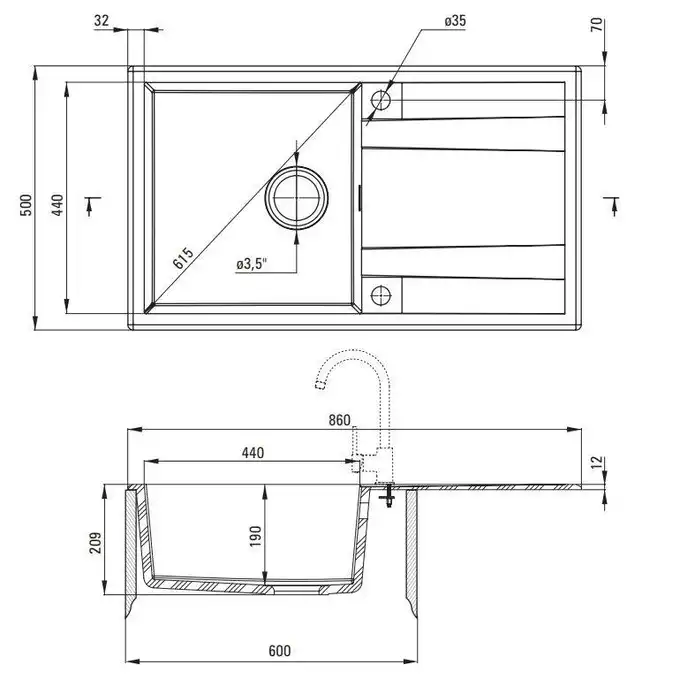 Zlewozmywak ERIDAN antracyt metalik granit 1-komorowy Z/O 860x500x209 + osprzęt SPACE SAVER LUX DEANTE ZQE_T113