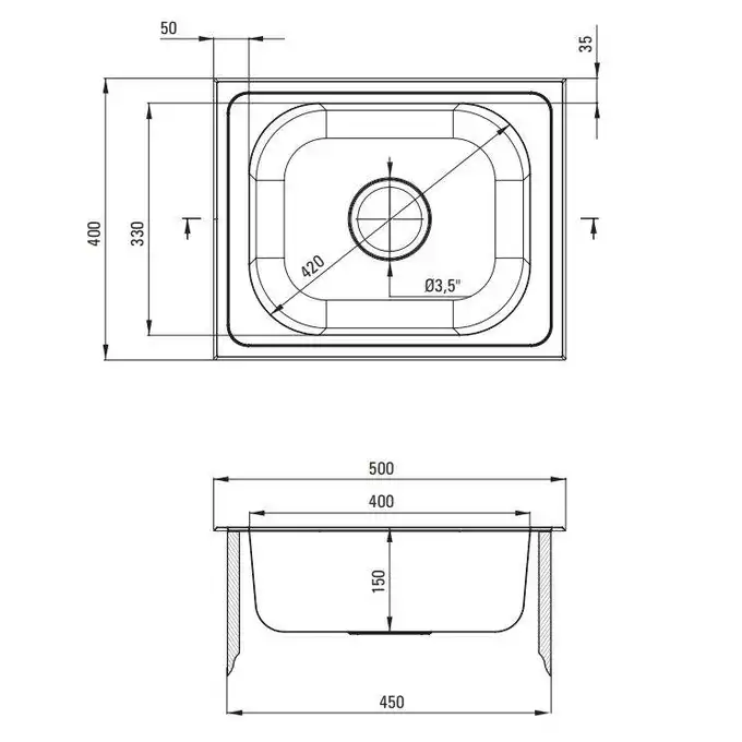 Zlewozmywak TECHNO satyna 1-kom. B/O 500x400x150, 3,5&quot; + osprzęt DEANTE ZEU_010A