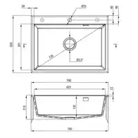 Zlewozmywak ERIDAN antracyt metalik granit 1-komorowy 700x520x210, 3,5&quot; + osprzęt SPACE SAVER LUX DEANTE ZQE_T103