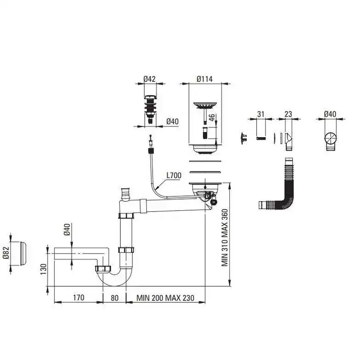 Zlewozmywak ANDANTE FLUSH grafit metalik granit 1-komorowy Z/O 780x490x194, 3,5&quot; + osprzęt SPACE SAVER DEANTE ZQN_G11F