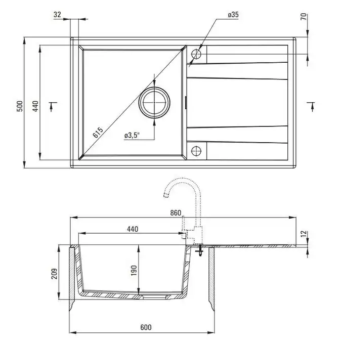 Zlewozmywak ERIDAN szary metalik granit 1-komorowy Z/O 860x500x209 + osprzęt SPACE SAVER LUX DEANTE ZQE_S113