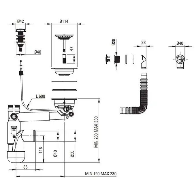 Osprzęt płaski SPACE SAVER LUX do zlewozmywaków granitowych 1-kom. 3,5&quot; przel. w kom.  z korkiem automatycznym DEANTE ZXY_9915