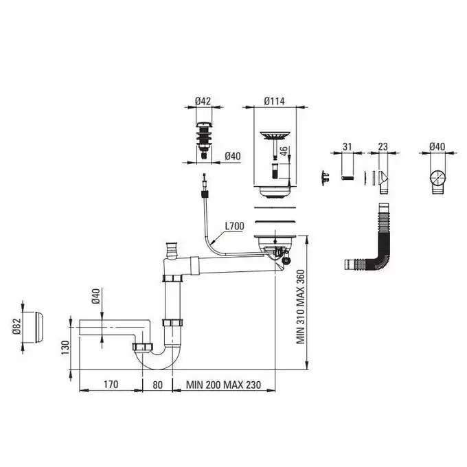 Zlewozmywak ANDANTE antracyt metalik granit 1-komorowy Z/O 780x490x194, 3,5&quot; + osprzęt SPACE SAVER DEANTE ZQN_T113